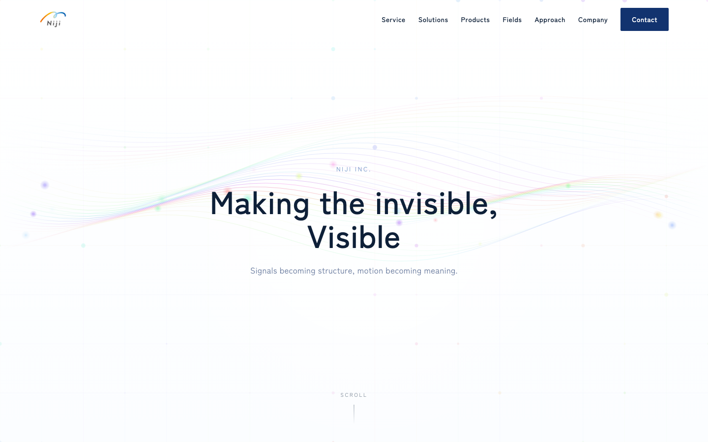 株式会社虹のコーポレートサイトのトップページ。『Making the invisible, Visible』と『現場の情報を、事業を動かす基盤へ。』を掲載しています。